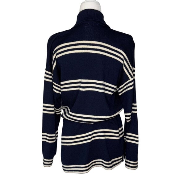 Vintage St. John Navy Striped Knit Collared Waist Tie Sweater Top Small - Picture 4 of 7
